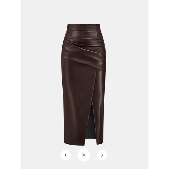 Commense Dresses & Skirts - Commense Ruched Slit PU Leather Midi Skirt Sz L